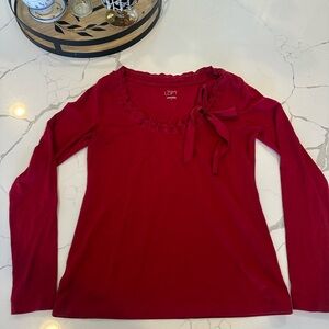 LOFT Women's Crimson Long Sleeve Top with Bow